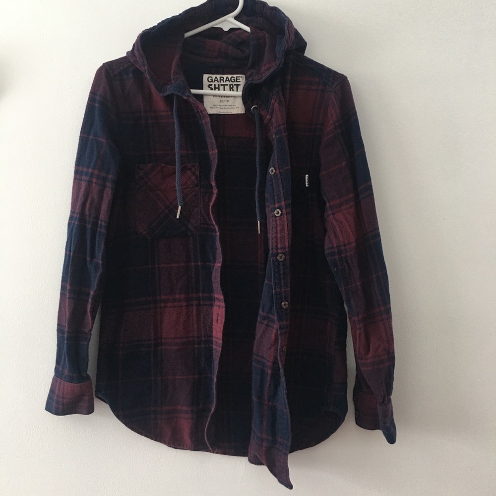 Flannel shirt with hood